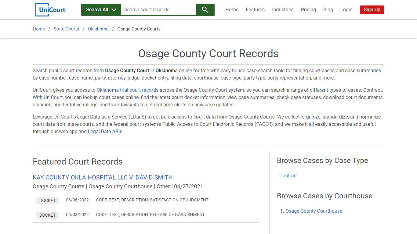 Osage County Court Records | Oklahoma | UniCourt